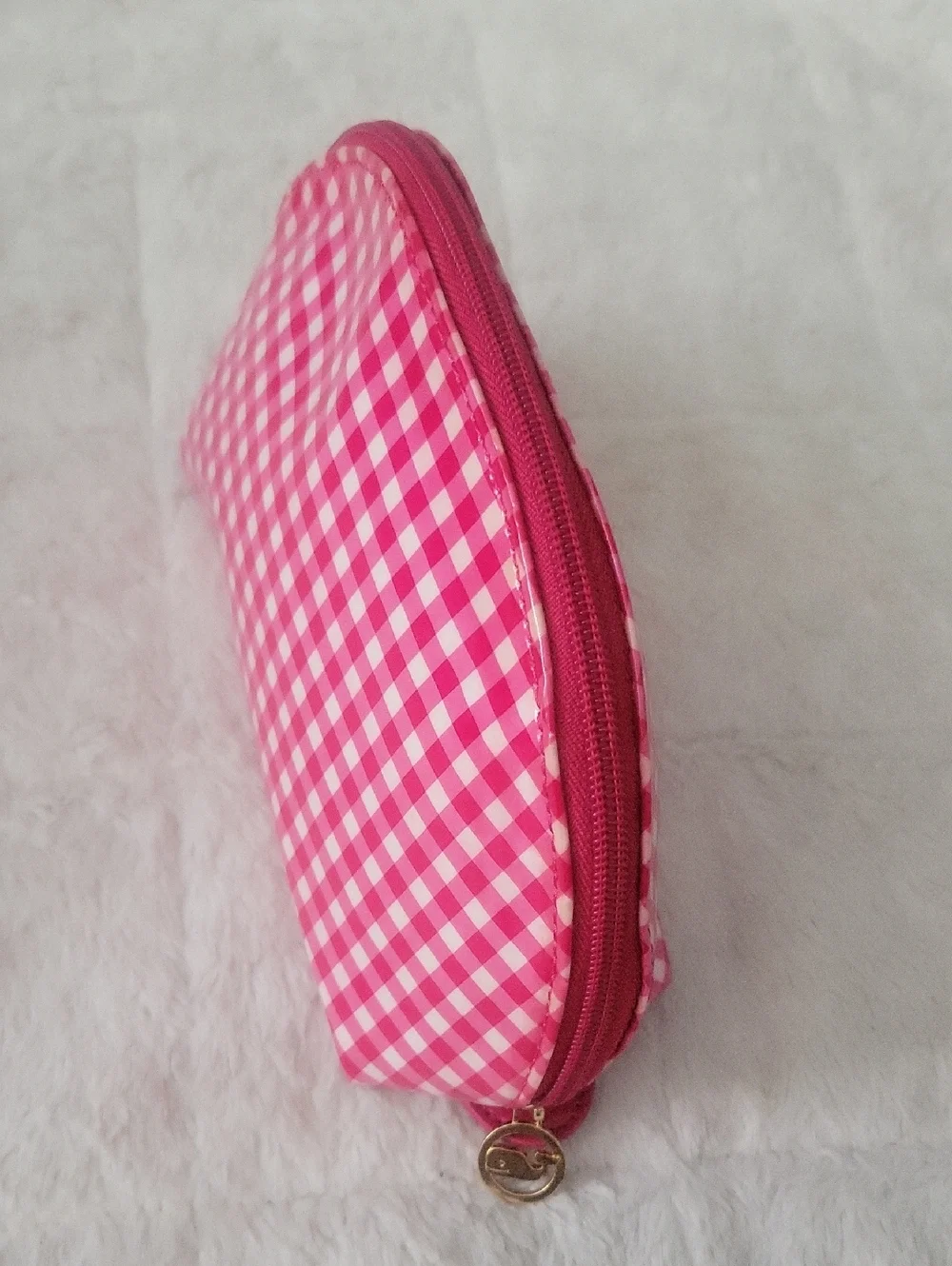 Pink Red-purple  Gingham Cosmetic Pouch Bag